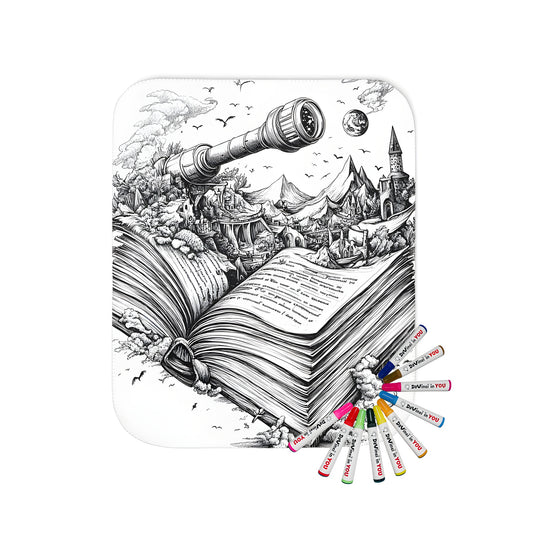 Blanket coloring kit fabric markers illustration fantasy book page detailed design