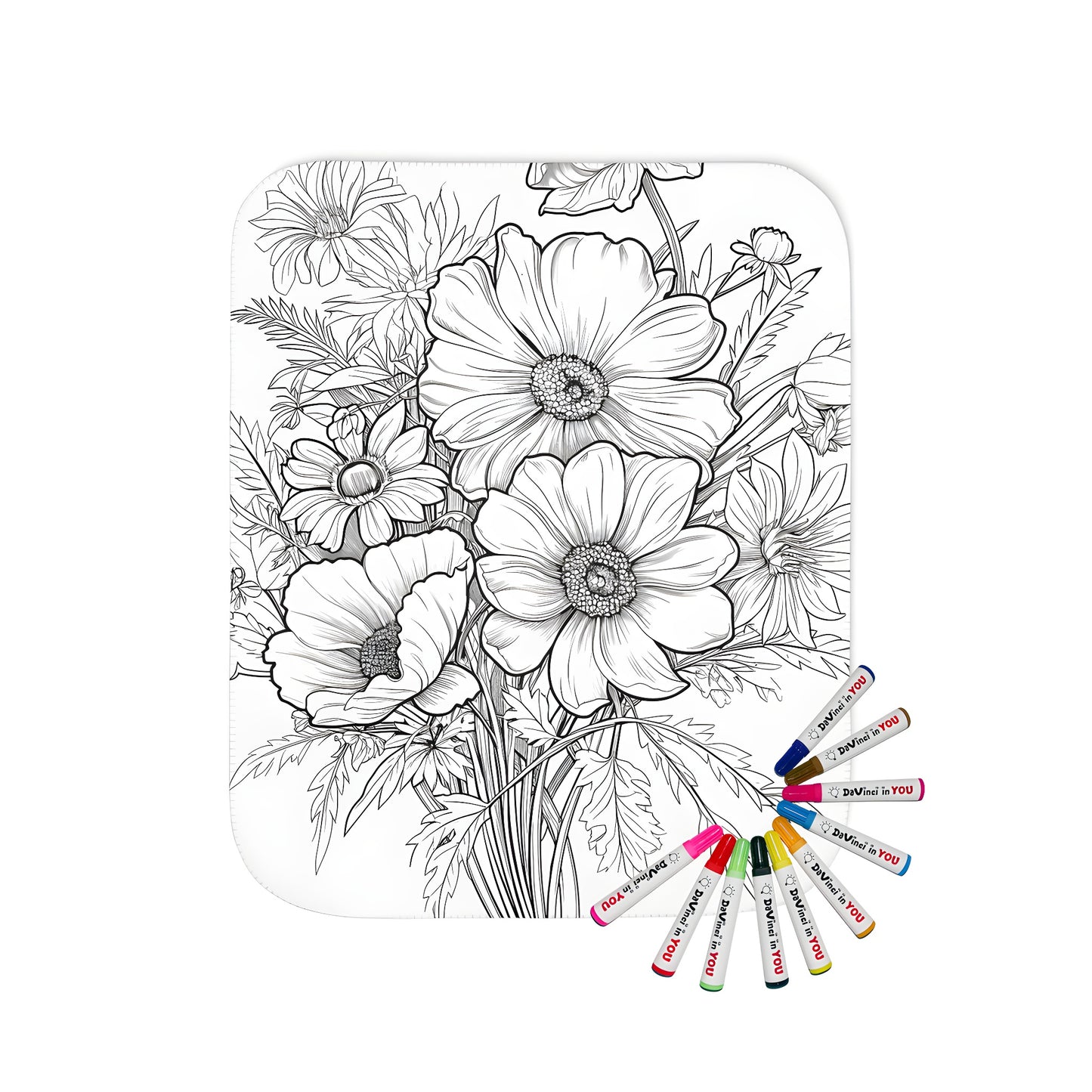 Coloring blanket featuring a beautiful bouquet of flowers, perfect for relaxation and creative expression