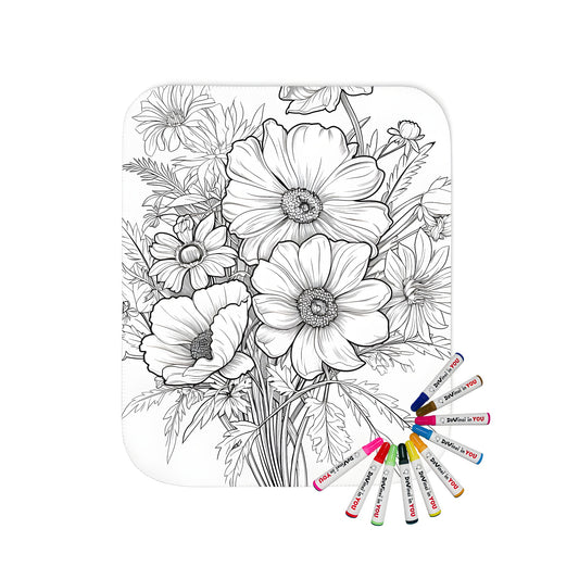 Coloring blanket featuring a beautiful bouquet of flowers, perfect for relaxation and creative expression