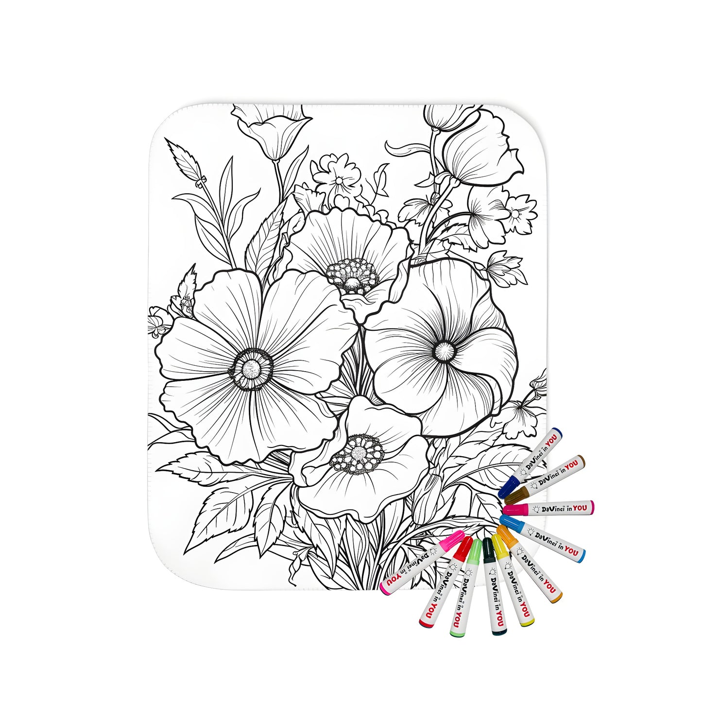 Blanket with beautiful bouquet flower arrangement adult coloring page design