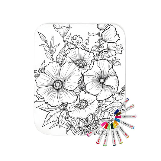 Blanket with beautiful bouquet flower arrangement adult coloring page design