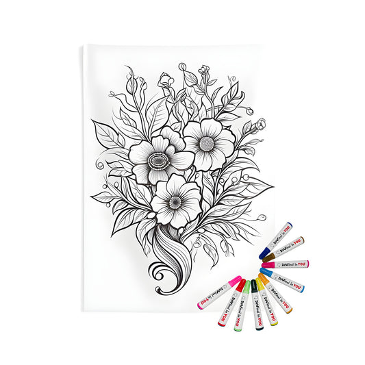 Intricate black and white floral design for indoor wall tapestries