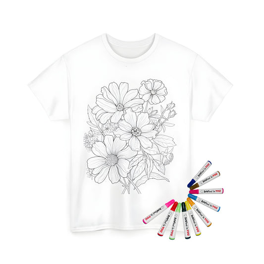 Adult coloring page shirt with floral bouquet illustration design