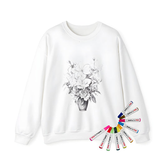 Adult sweatshirt with bouquet of flowers in vase graphic design