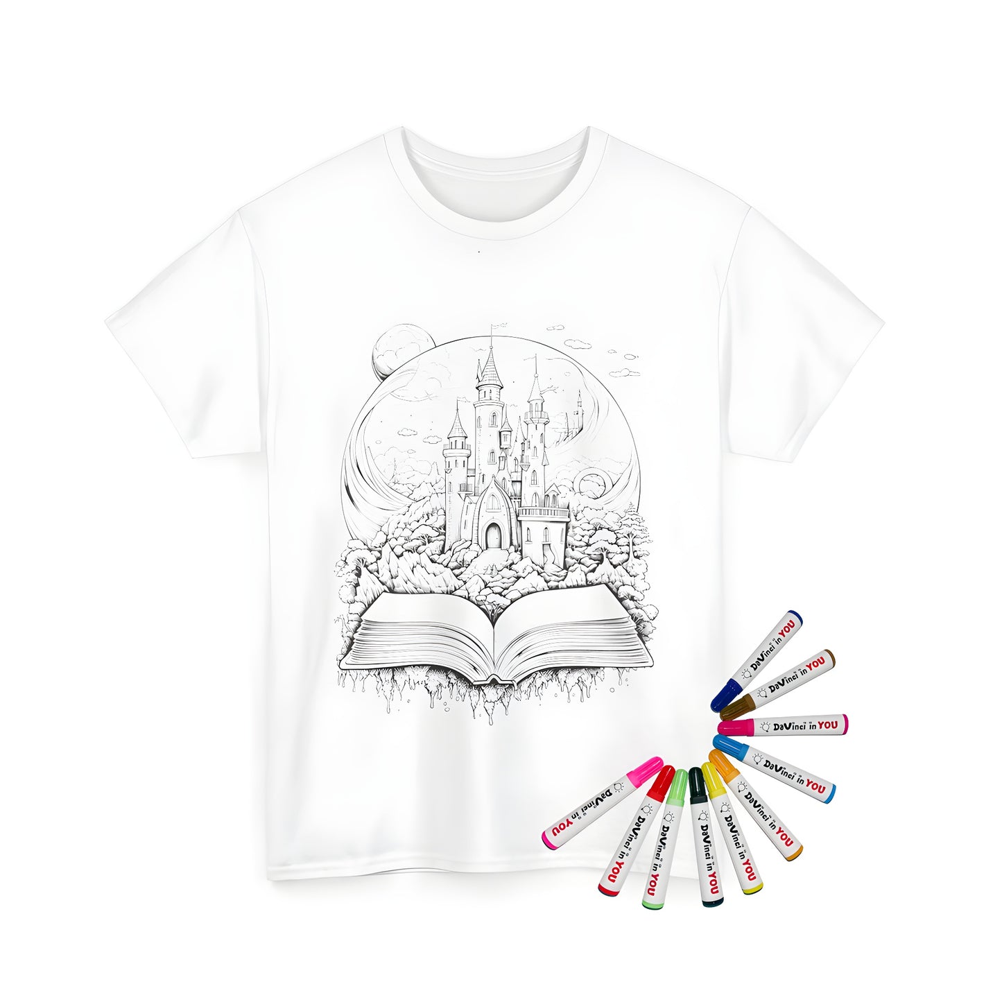 Unisex T-shirt featuring a detailed fantasy castle illustration