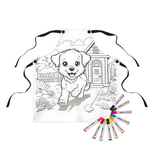 Apron for coloring with puppy design on apron, perfect for dog lovers