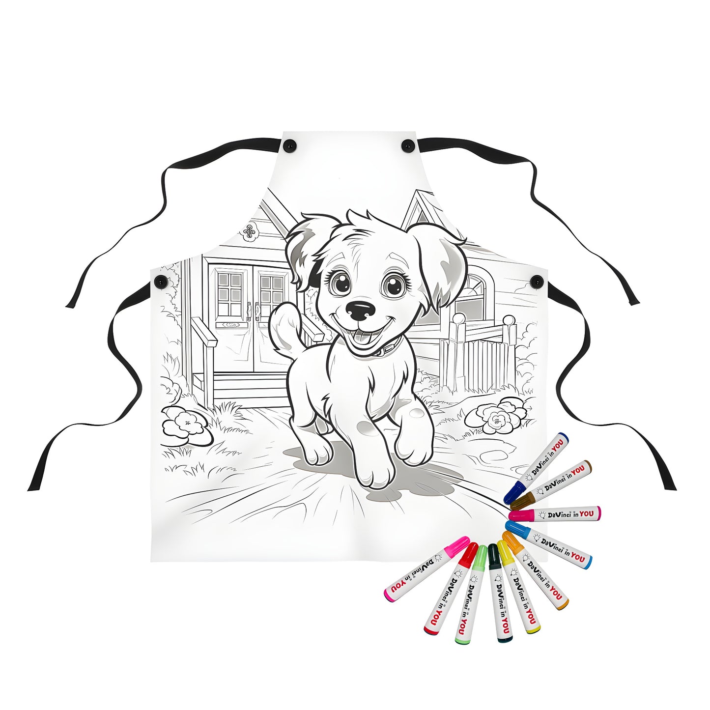 Cute dog apron coloring kit with 10 fabric markers