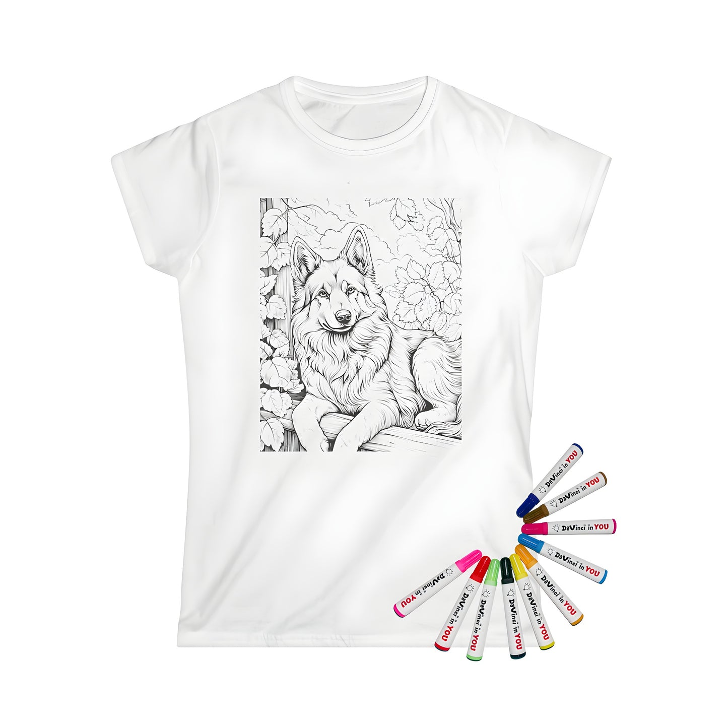 German Shepherd dog and leaf design printed Women's t-shirt