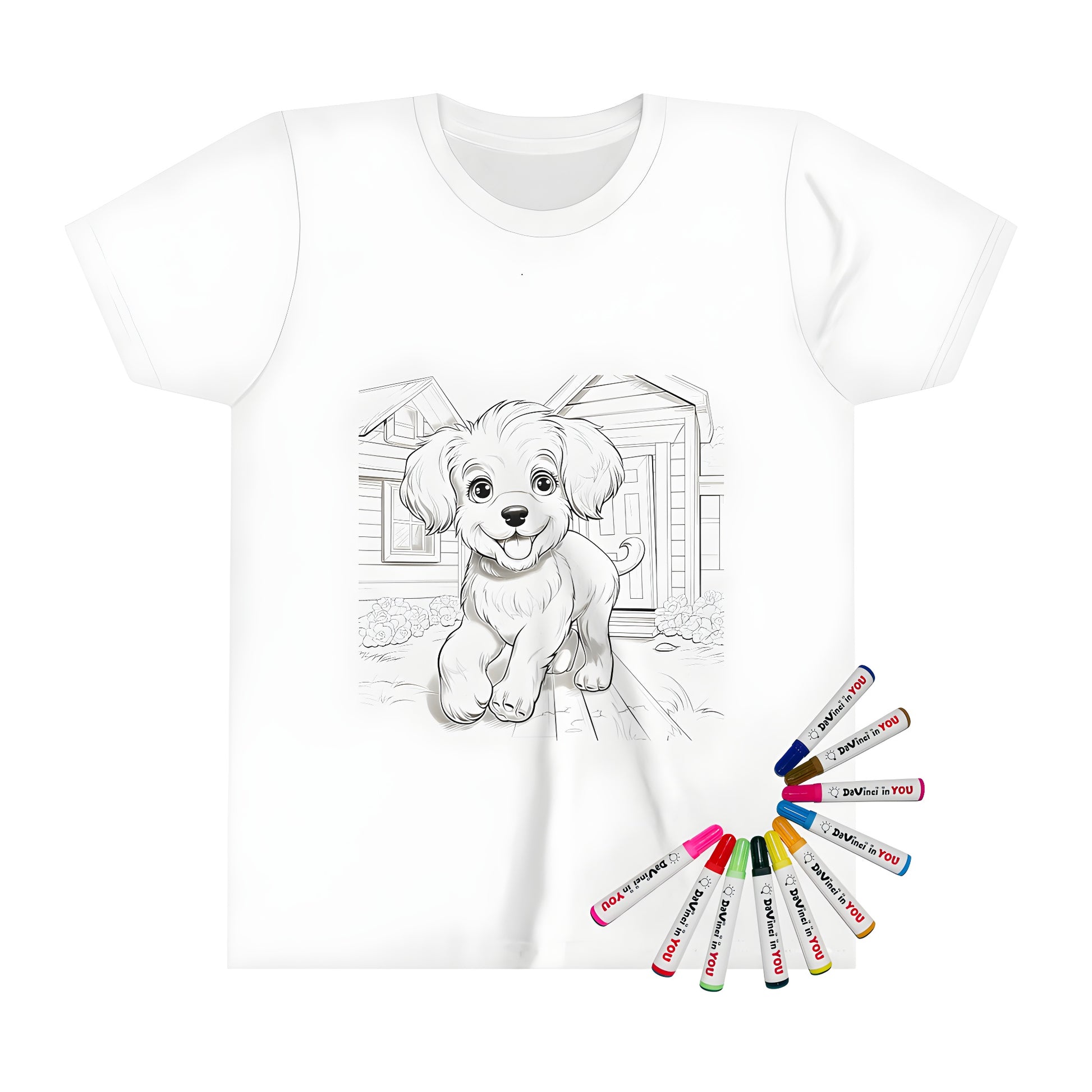 Fun cartoon dog t-shirt for kids, playful puppy design