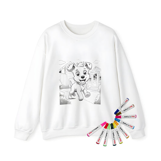 Adult sweatshirts featuring joyful puppy illustrations for adults, dog-themed designs, cute canine pictures