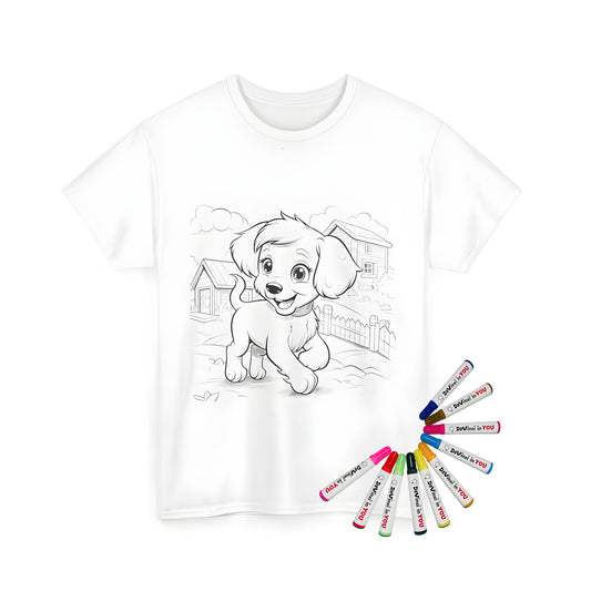 Coloring kit for unisex t-shirts featuring a cute puppy illustration