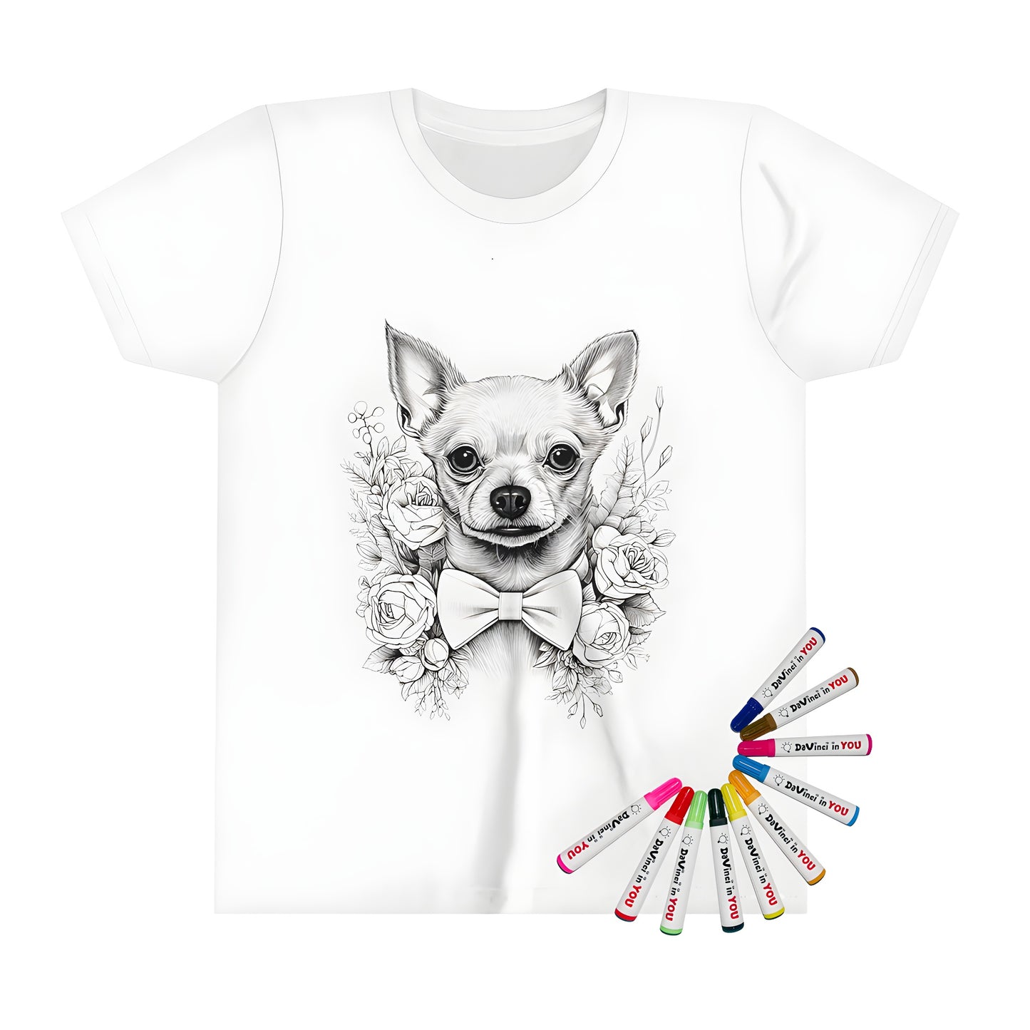 Chihuahua dog coloring page art on kids t-shirt