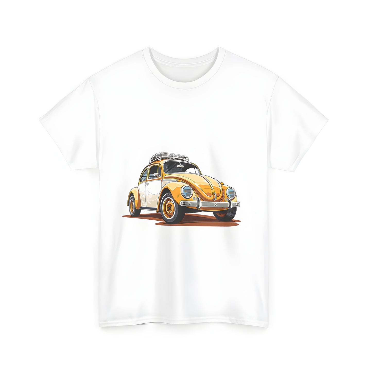 Colorful illustration of a classic yellow car on a unisex t-shirt