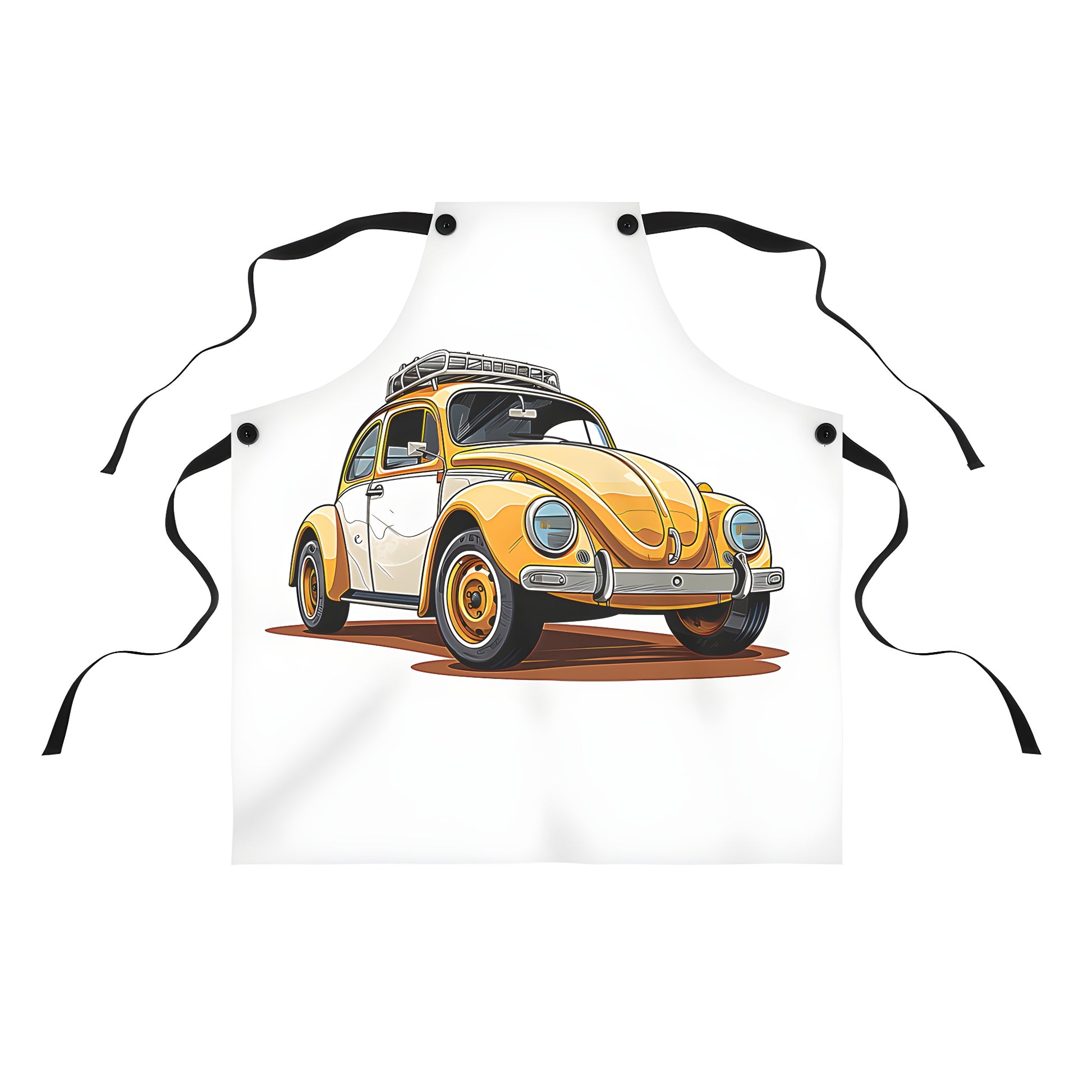 Colorful illustration of an old-timey car apron for a unique and stylish kitchen accessory