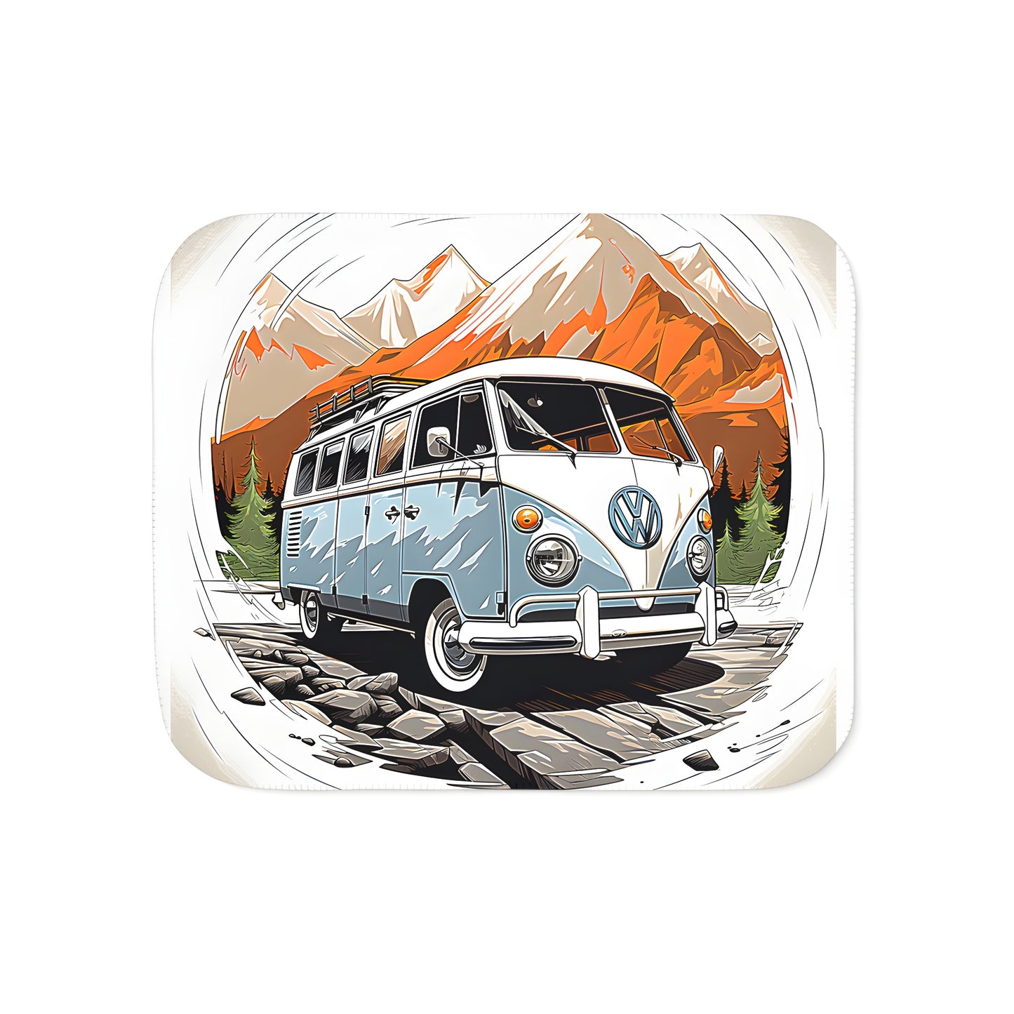 Cozy blanket with colorful vintage-inspired Volkswagen van print