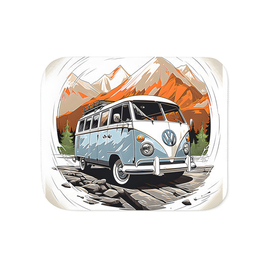 Cozy blanket with colorful vintage-inspired Volkswagen van print