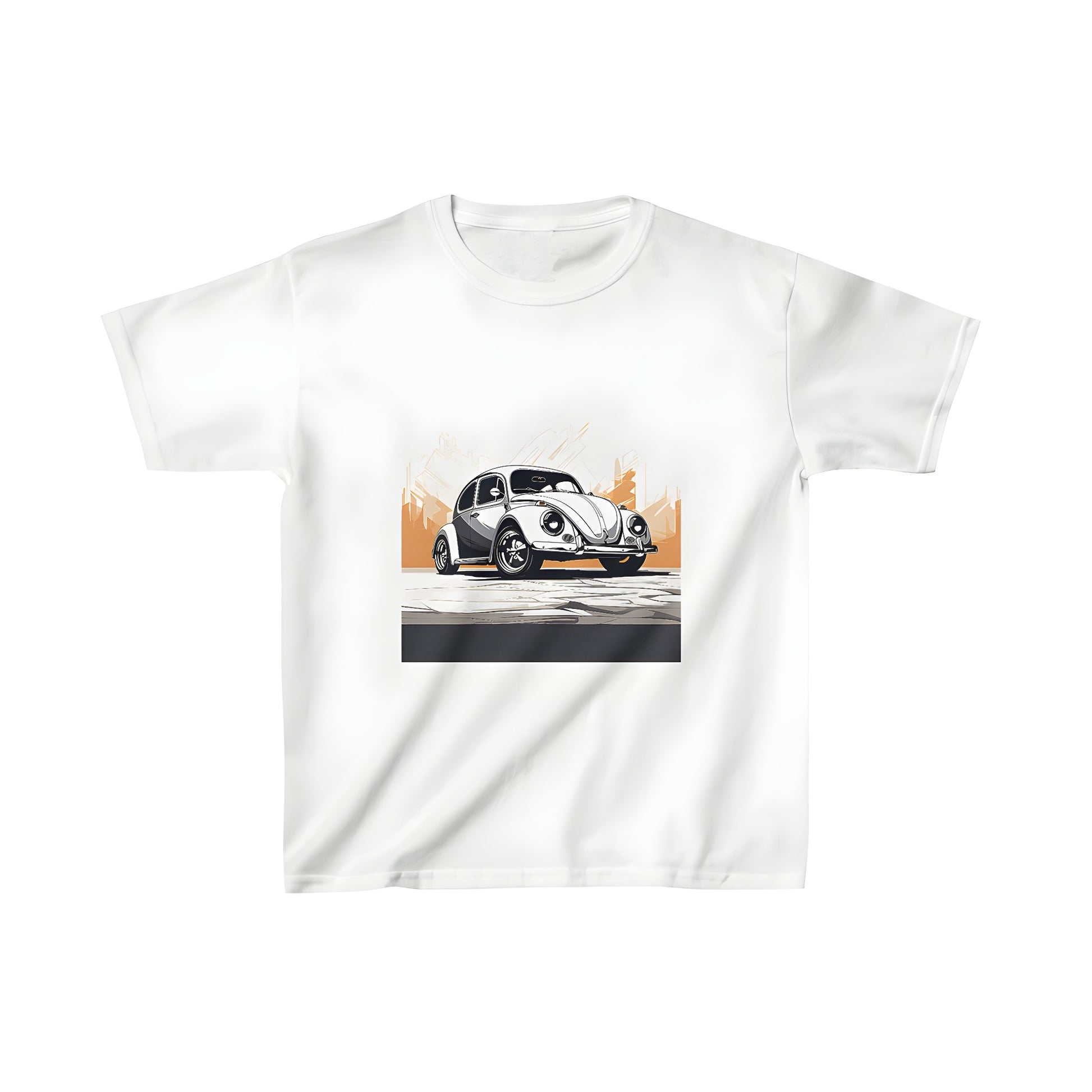 Colorful kid's t-shirt featuring an iconic illustration of a classic car