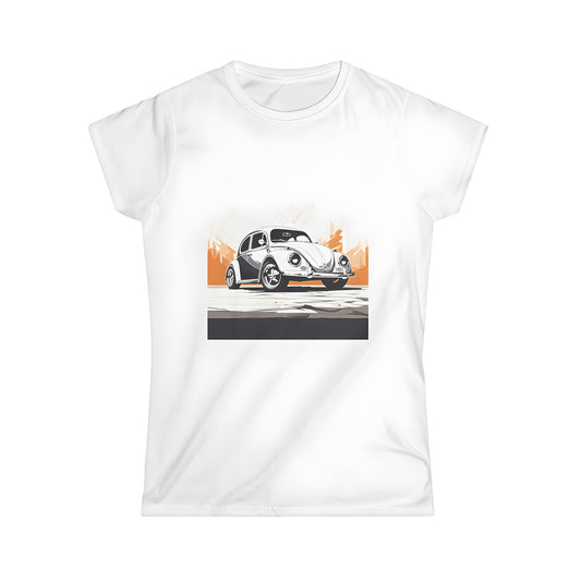 Vintage inspired car illustration graphic on women's t-shirt