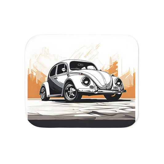 Colorful illustration of a classic VW Beetle on a cozy blanket