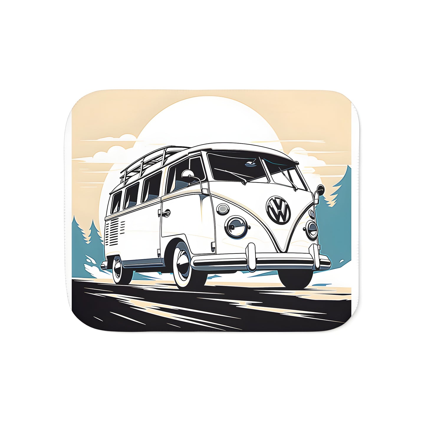 Cozy blanket with an iconic retro Volkswagen van print