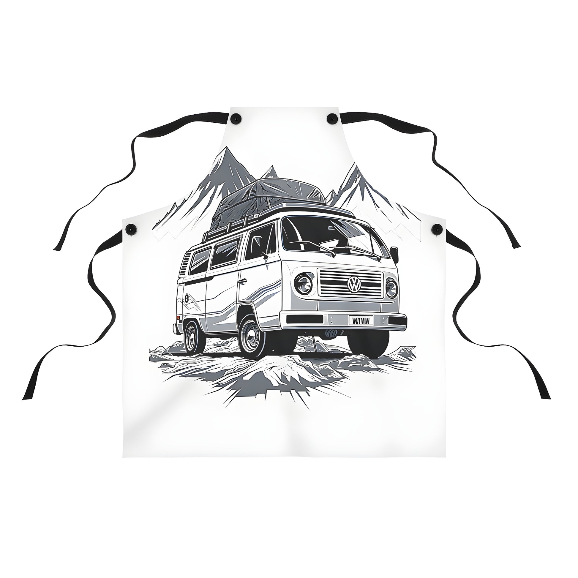 Colorful Camper Van travel apron with rugged terrain and mountains design