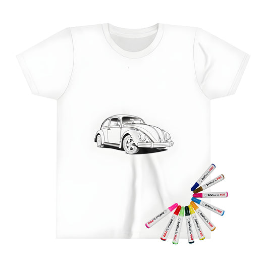 Kid's t-shirt with vintage car outline design for kids to color with fabric markers