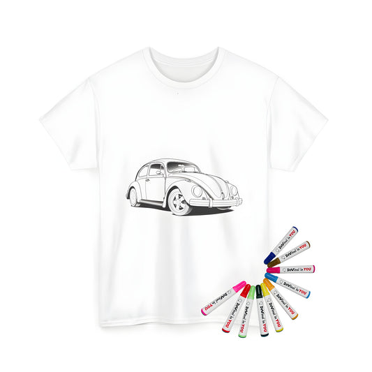 Unisex t-shirt with vintage car design and fabric markers