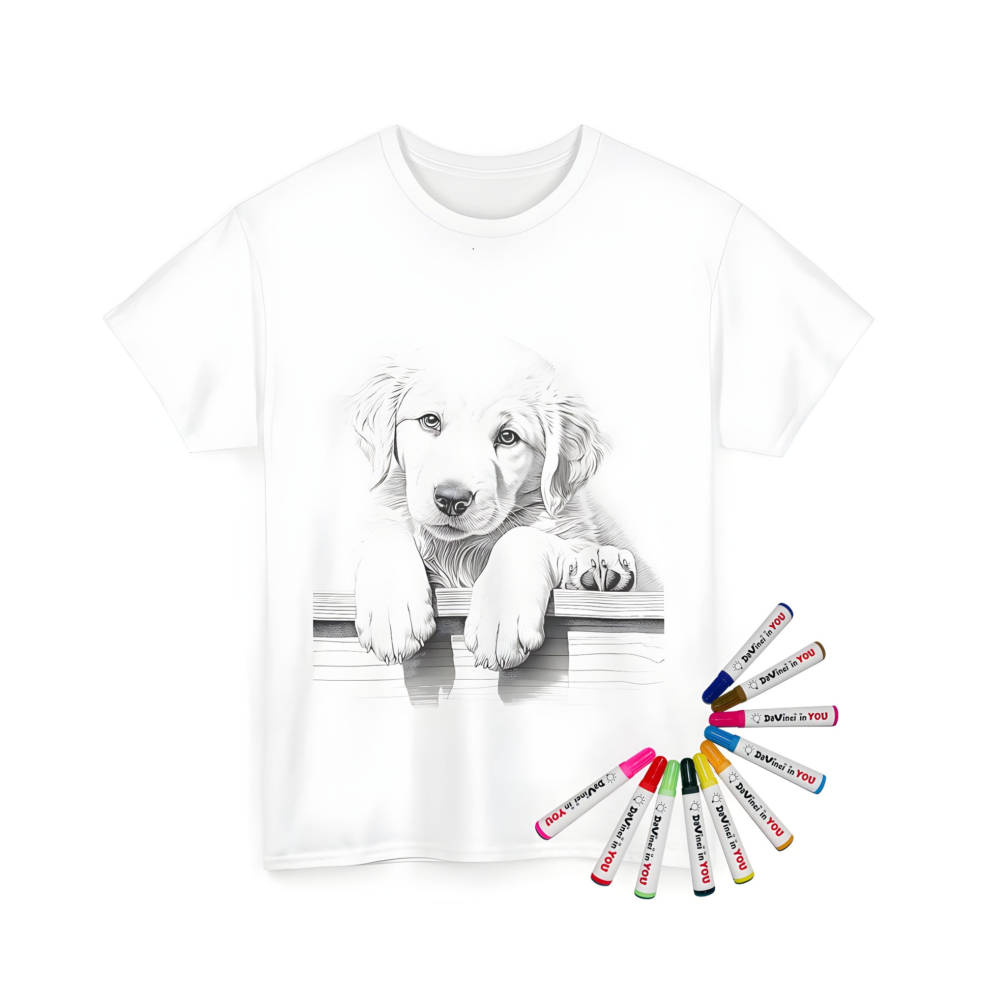 Colorful Unisex T-shirt featuring an adorable puppy portrait design