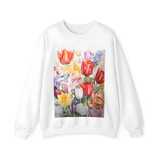 Vibrant tulip bouquet graphic adult sweatshirt