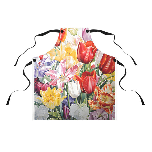 Vibrant Tulip Print Apron for Kitchen & Garden Enthusiasts