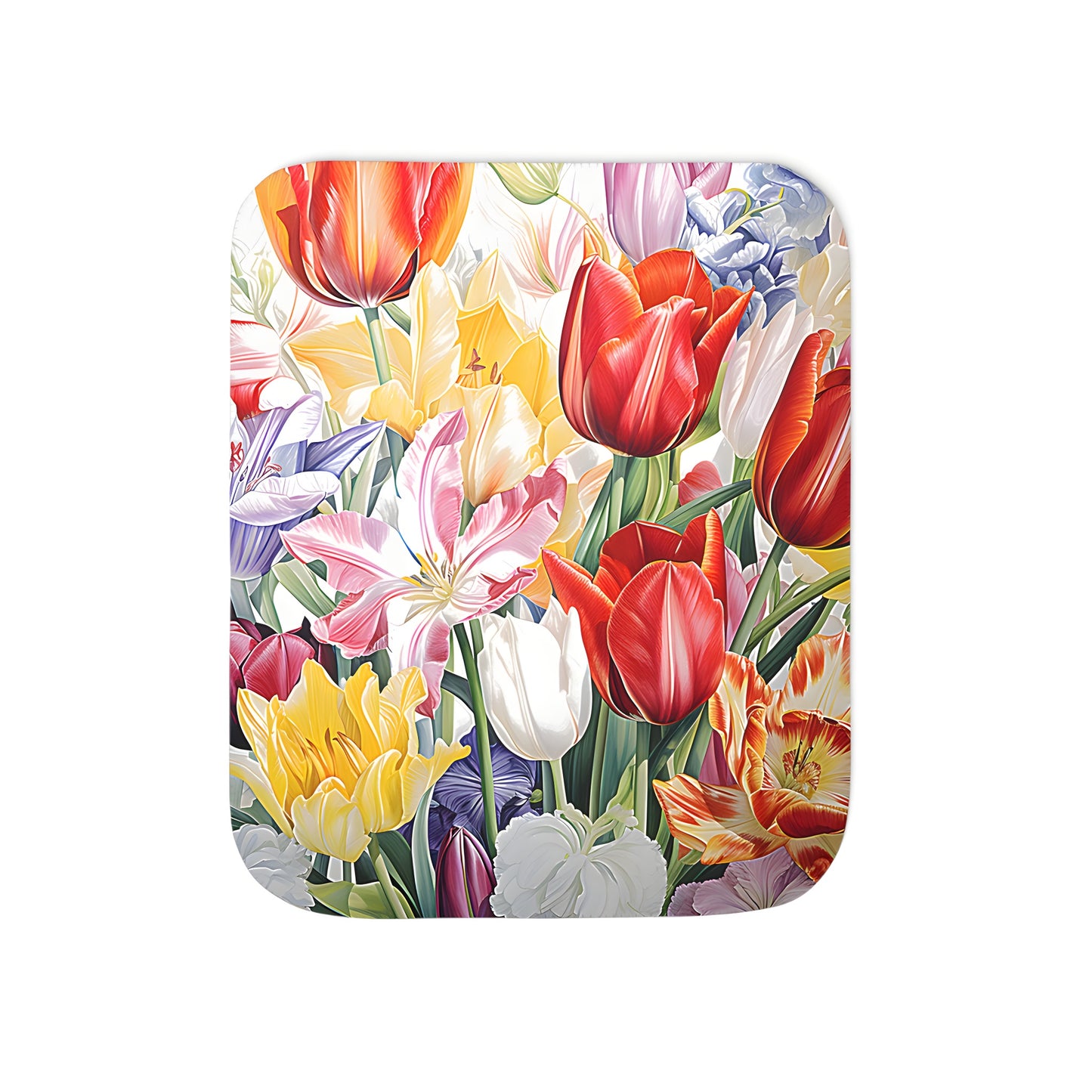 A vibrant tulip bouquet print blanket