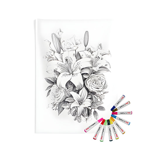 Intricate floral patterns, botanical illustrations, and detailed wall tapestries for indoor decor