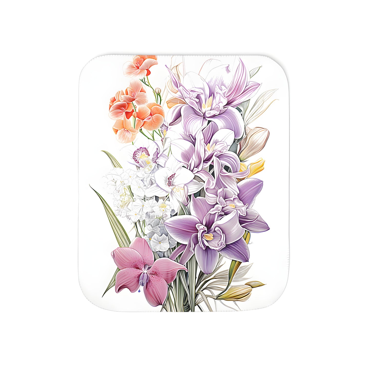 Colorful orchid bouquet blanket with pastel flowers