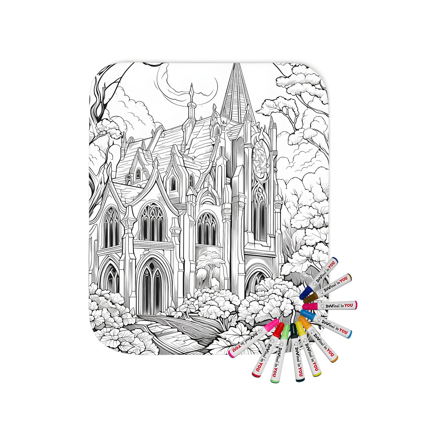 Gothic architecture-inspired blanket with intricate details of a medieval cathedral