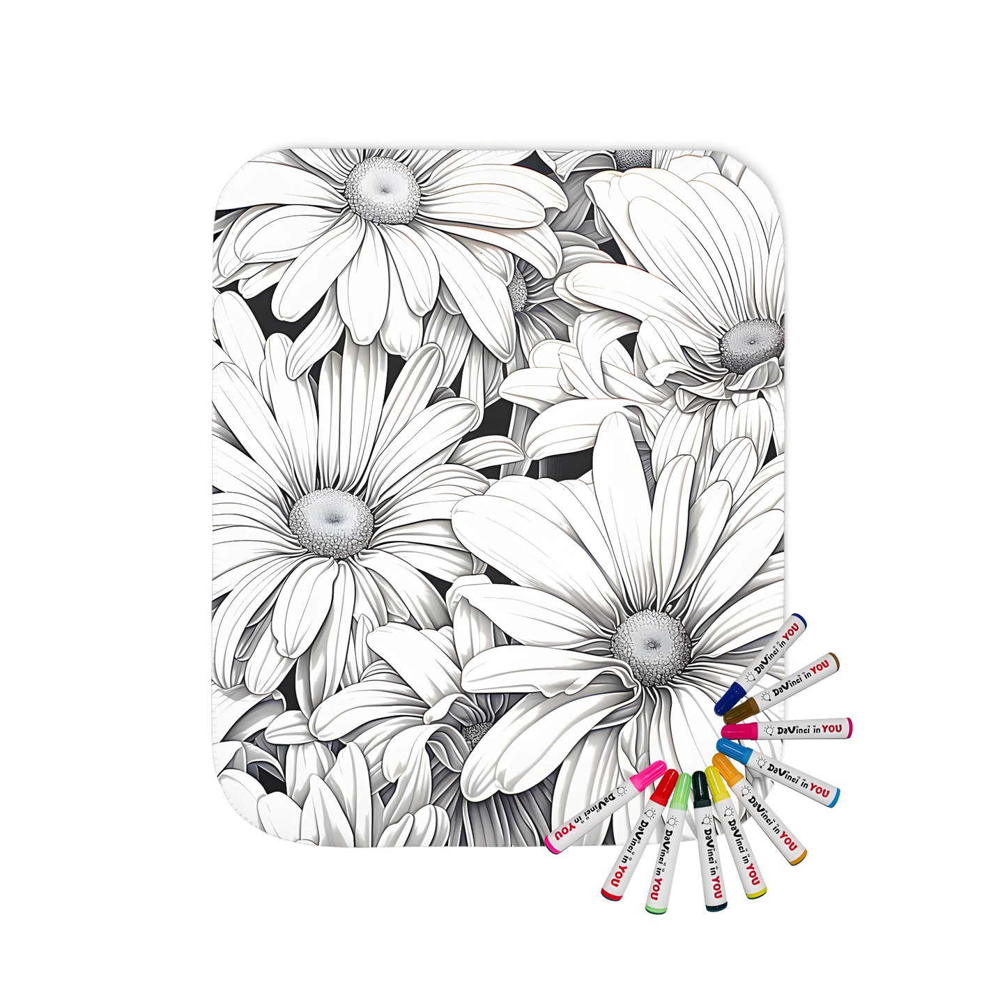 Coloring blanket featuring a beautiful black and white floral pattern of blooming flowers, florals, petals, and blossoms, great for relaxing and stress relief.