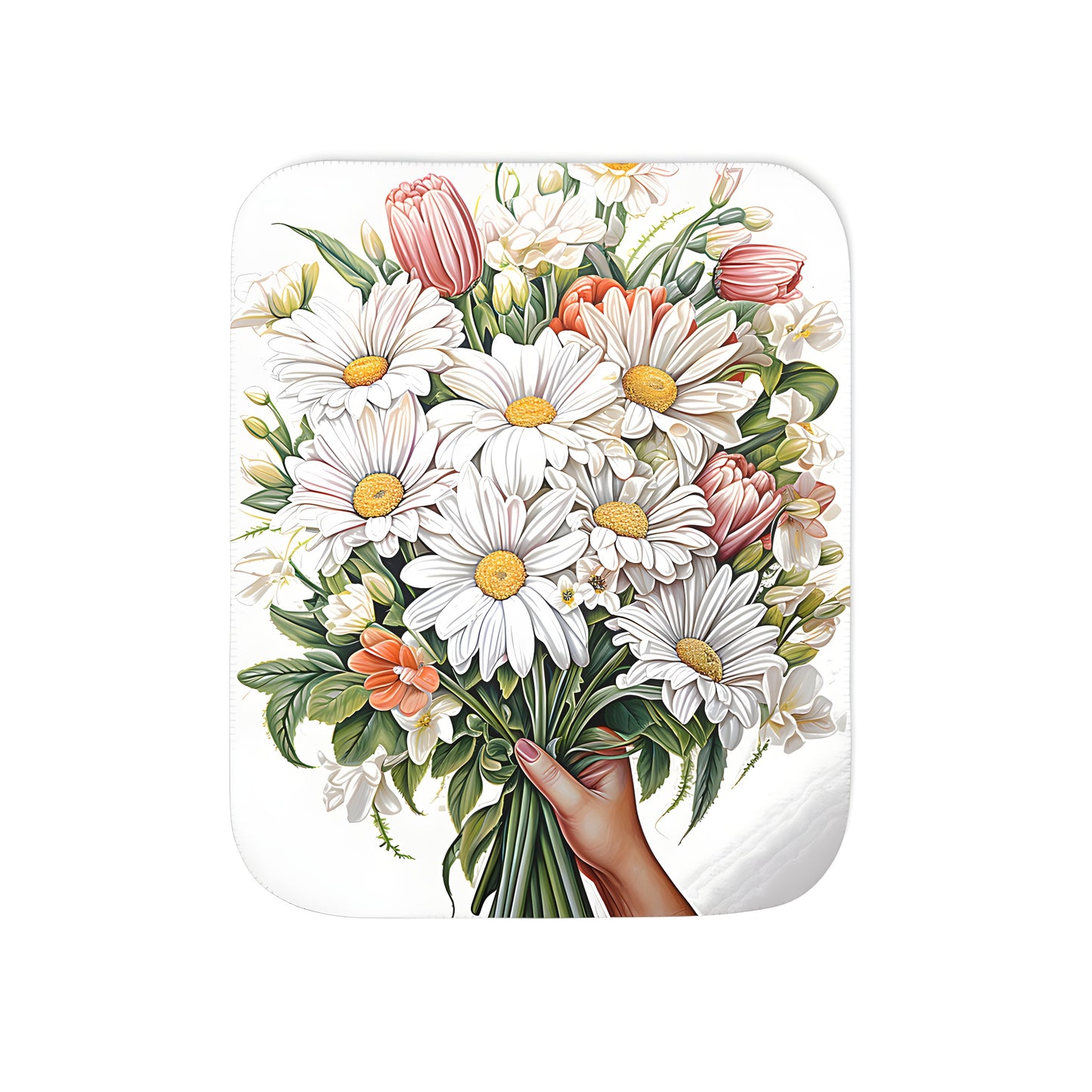 Cozy blanket featuring a colorful floral arrangement of daisies and tulips