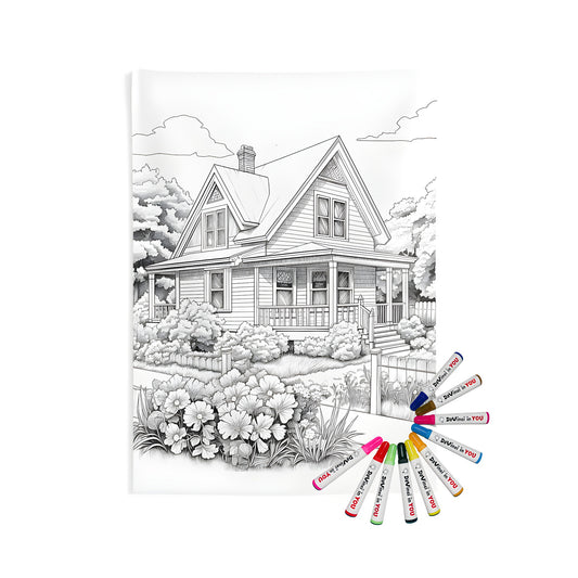 Charming Cottage House Indoor Wall Tapestry with Garden Design