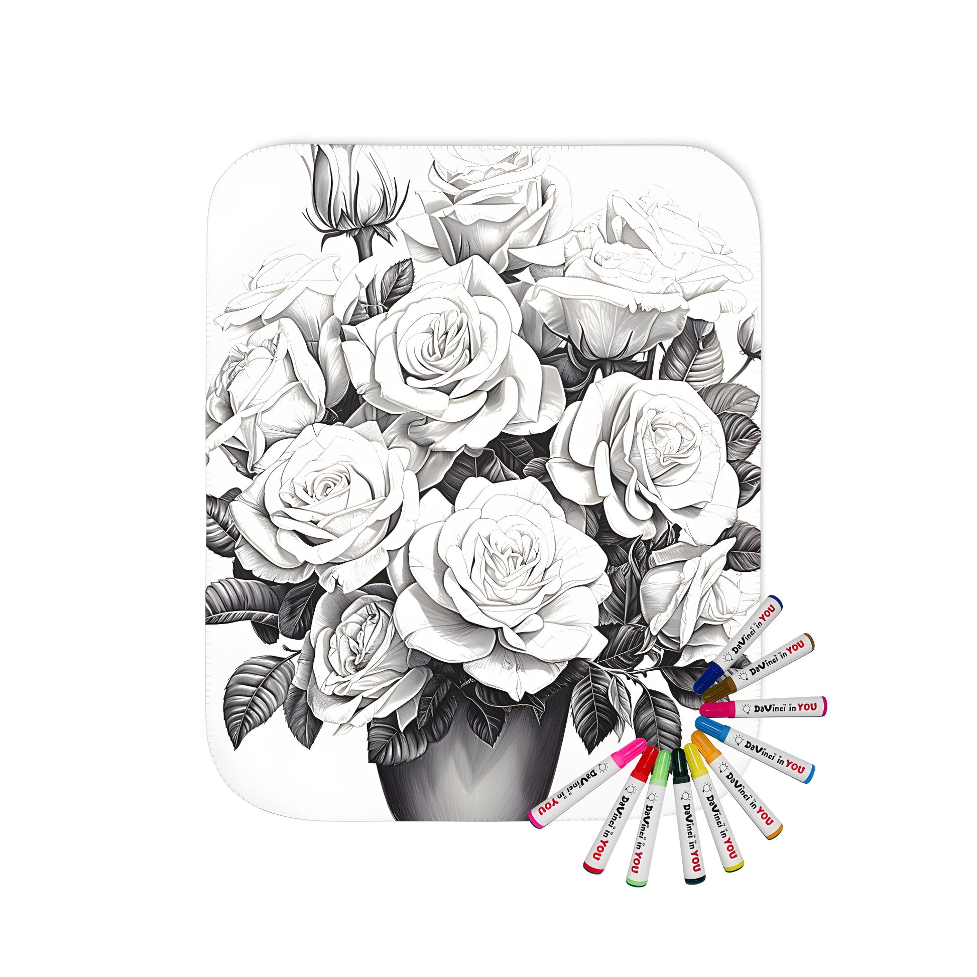 Cozy blanket with a beautiful bouquet of flowers in a vase illustration