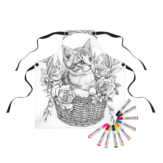 Whimsical kitten design apron for creative play and dress-up fun, perfect for kids or collectors