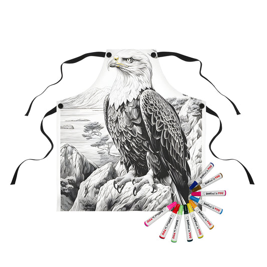 Colorful Apron design featuring an illustration of a majestic American Eagle perched on a rocky cliffside