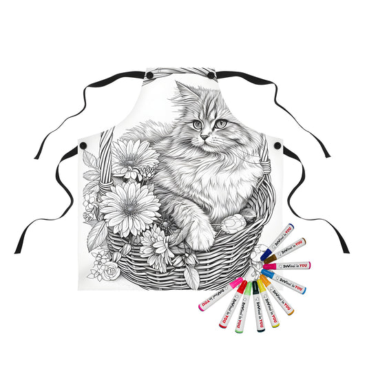 Apron featuring a cute cat in a cozy basket design