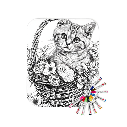 Cozy blanket with cute kitten and basket design