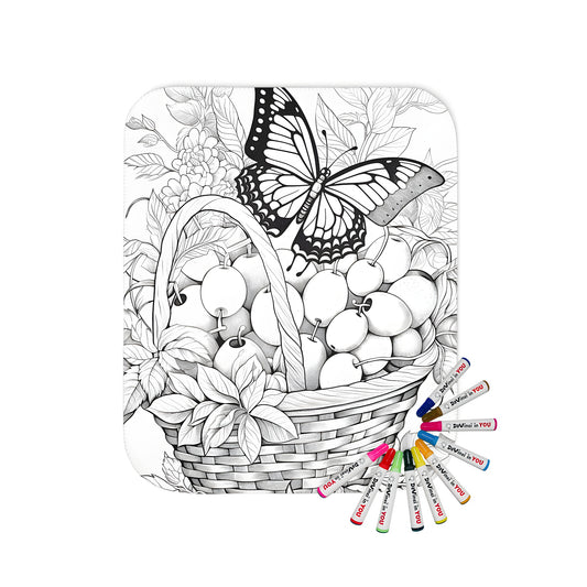 Blanket Coloring Kit with 10 Fabric Markers - Butterfly on Fruit Basket