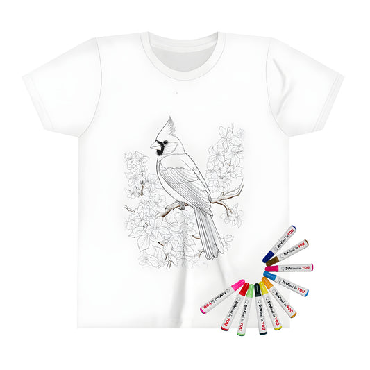 Coloring kit for kids featuring a Cardinal bird design on a T-shirt. Includes fabric markers for creative expression.