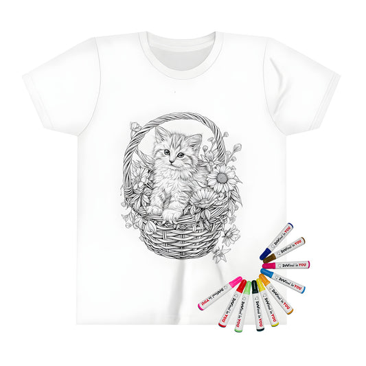 Coloring kit t-shirt with kitten and basket design