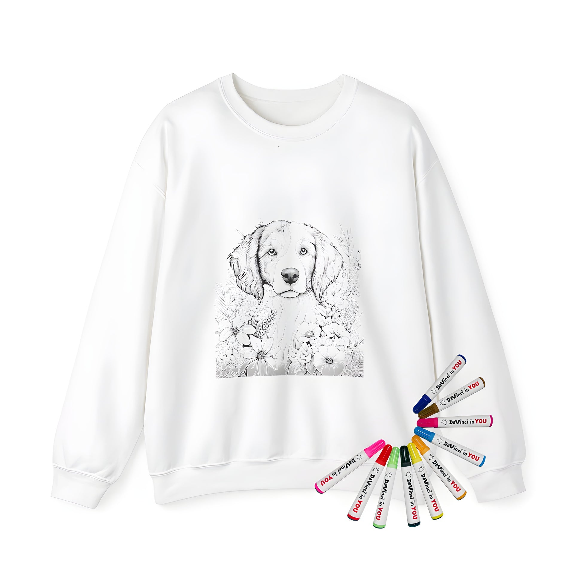 Adult sweatshirt adult coloring kit dog illustration flower design