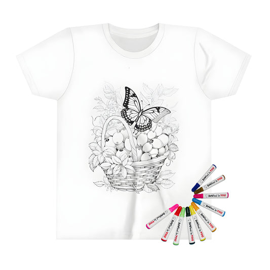 Kid's t-shirt with colorful butterfly on fruit basket design