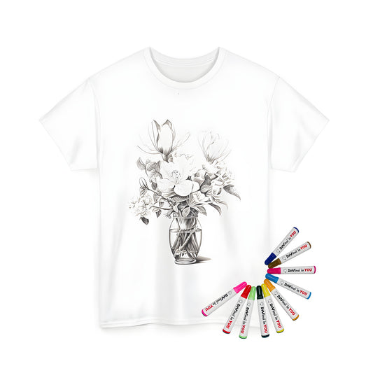 Colorful Unisex T-shirt featuring a detailed floral arrangement in a vase