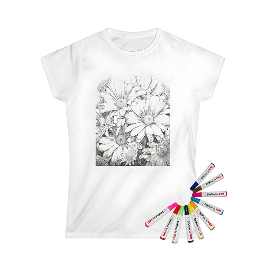 Women's t-shirt with colorful daisy artwork