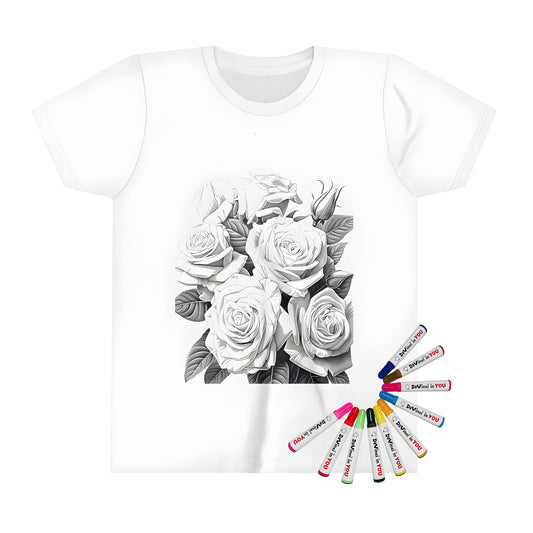 Kid's T-shirt featuring a colorful roses floral bouquet illustration